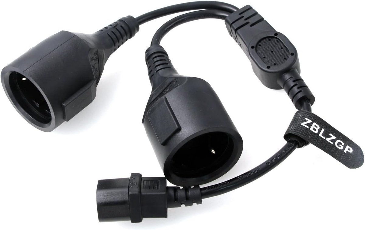 Stroomkabel Y-Splitter Adapter C14 naar 2x Schuko Bus voor UPS en PDU