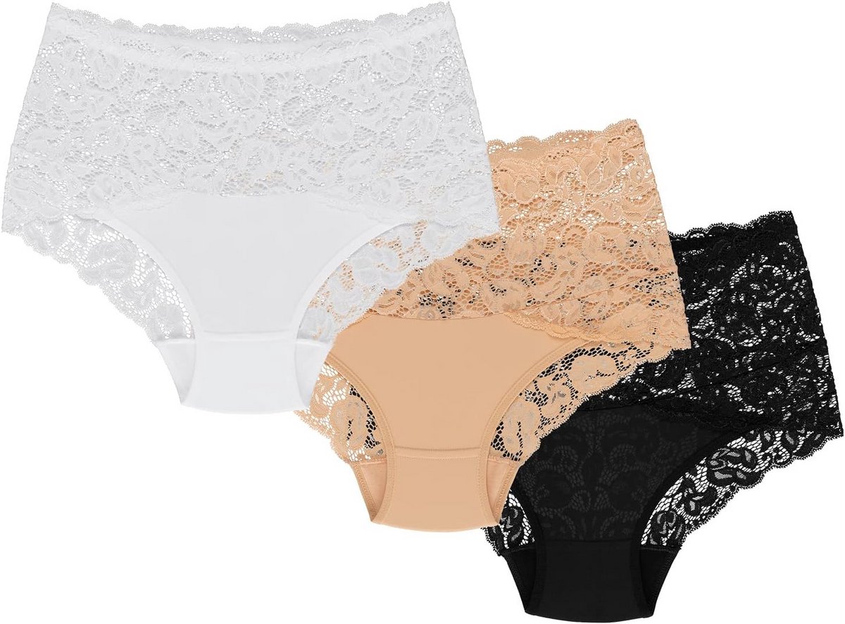 Dames hoog taille slip met kanten details en katoenen kruisje