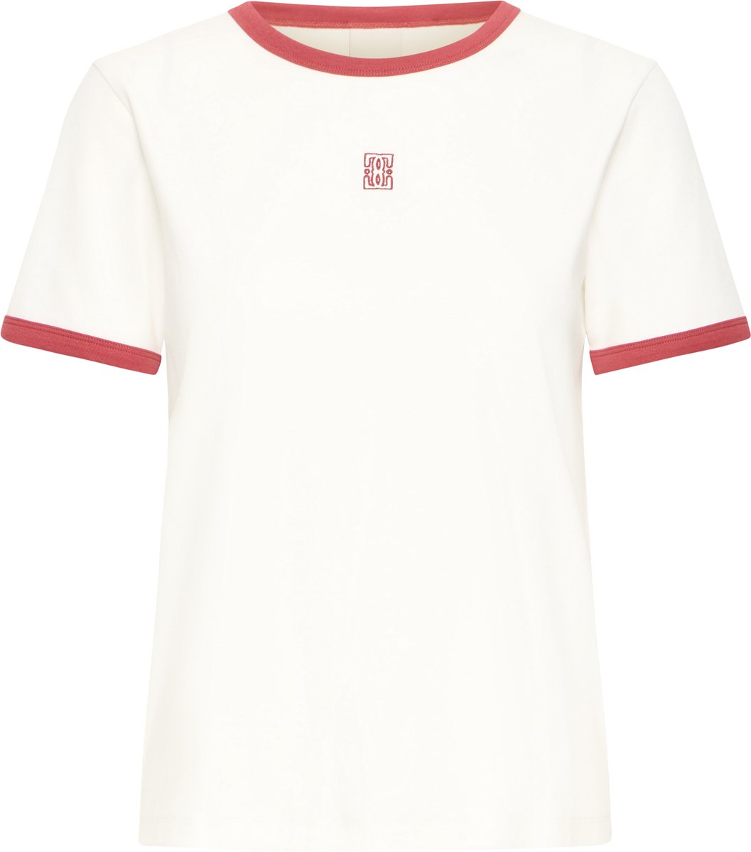 Ichi IHOSLA SS Dames T-shirt - CLOUD DANCER W. GARNET