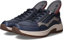 Paar blauwe leren sneakers met ritssluiting en Rieker binnenzolen.
