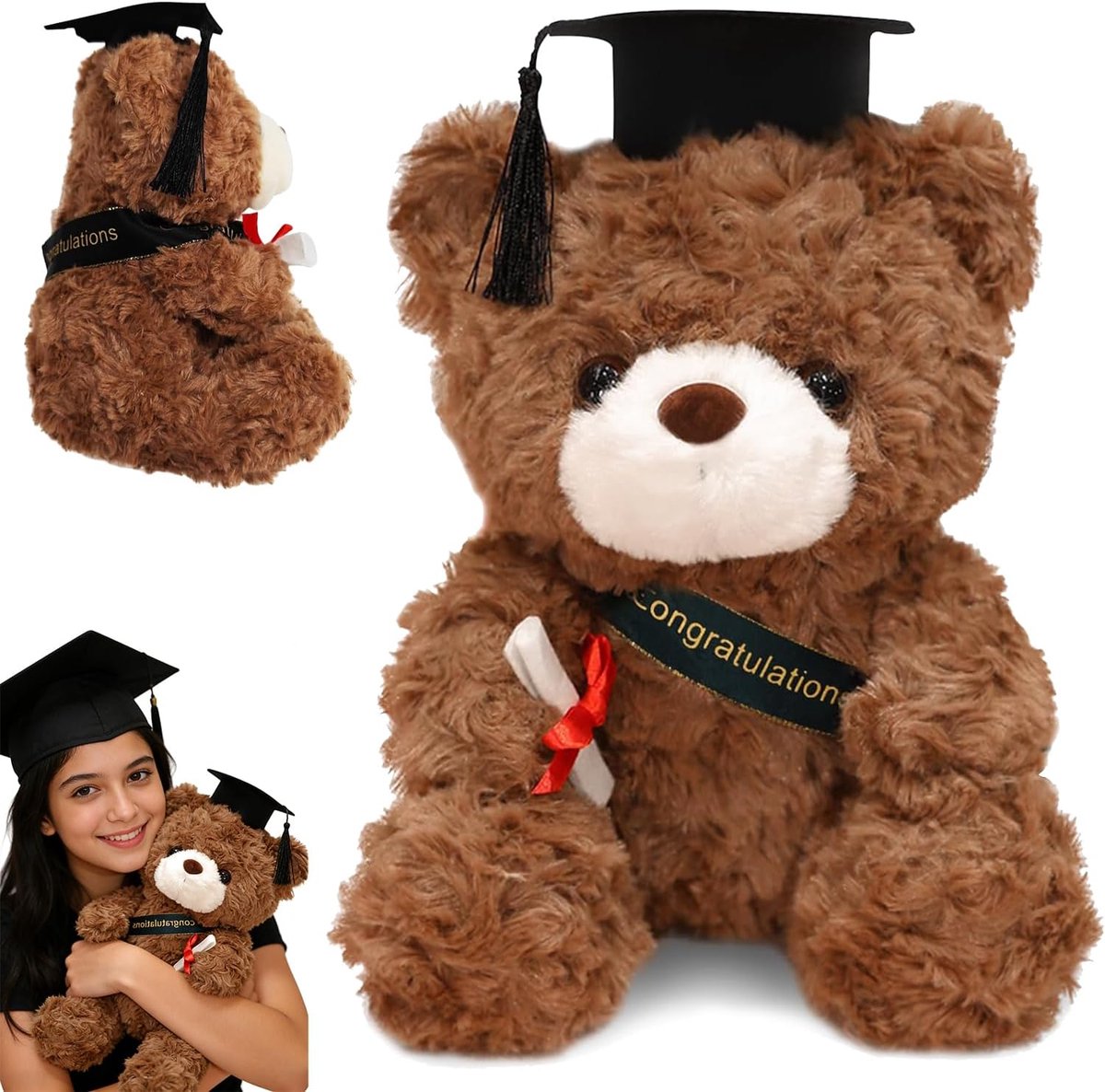 Teddybeer Afstudeercadeau - Pluche Dier - Felicitatie Met Diploma - Met Doktershoed - 26 cm