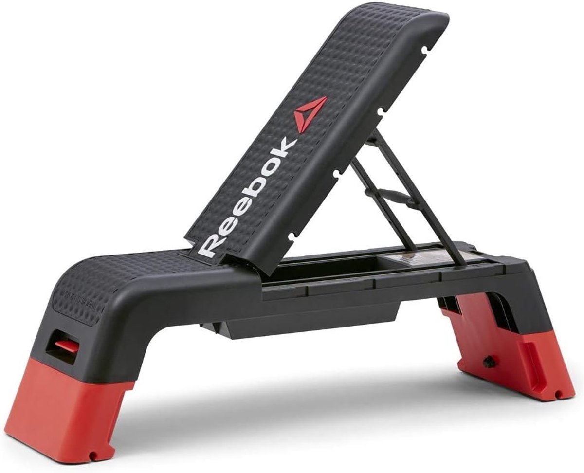 Fitness Platform - Trainingsbank Step - Thuis Fitness - Verstelbaar & Opbergruimte - 121x33x20cm - rood