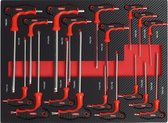 TRUTZHOLM - Profi-gereedschapsset - Werkplaatswagen - 18-delig - Inbussleutel- & Torx-set - 51x40x4 cm - rood