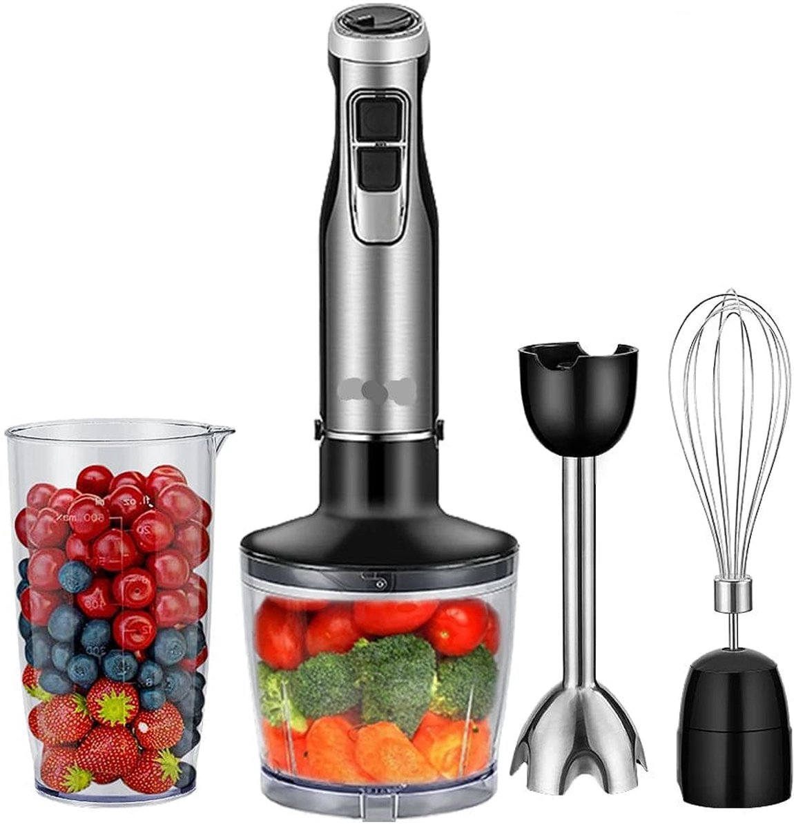 Staafmixer - Keukenmachine - Hakmolen - 4-in-1 - Hoge Vermogen -1200W - Smoothie - Hakmolen - Garde - Roestvrijstalen Messen - IJs - Sauzen - 6 Snelheden