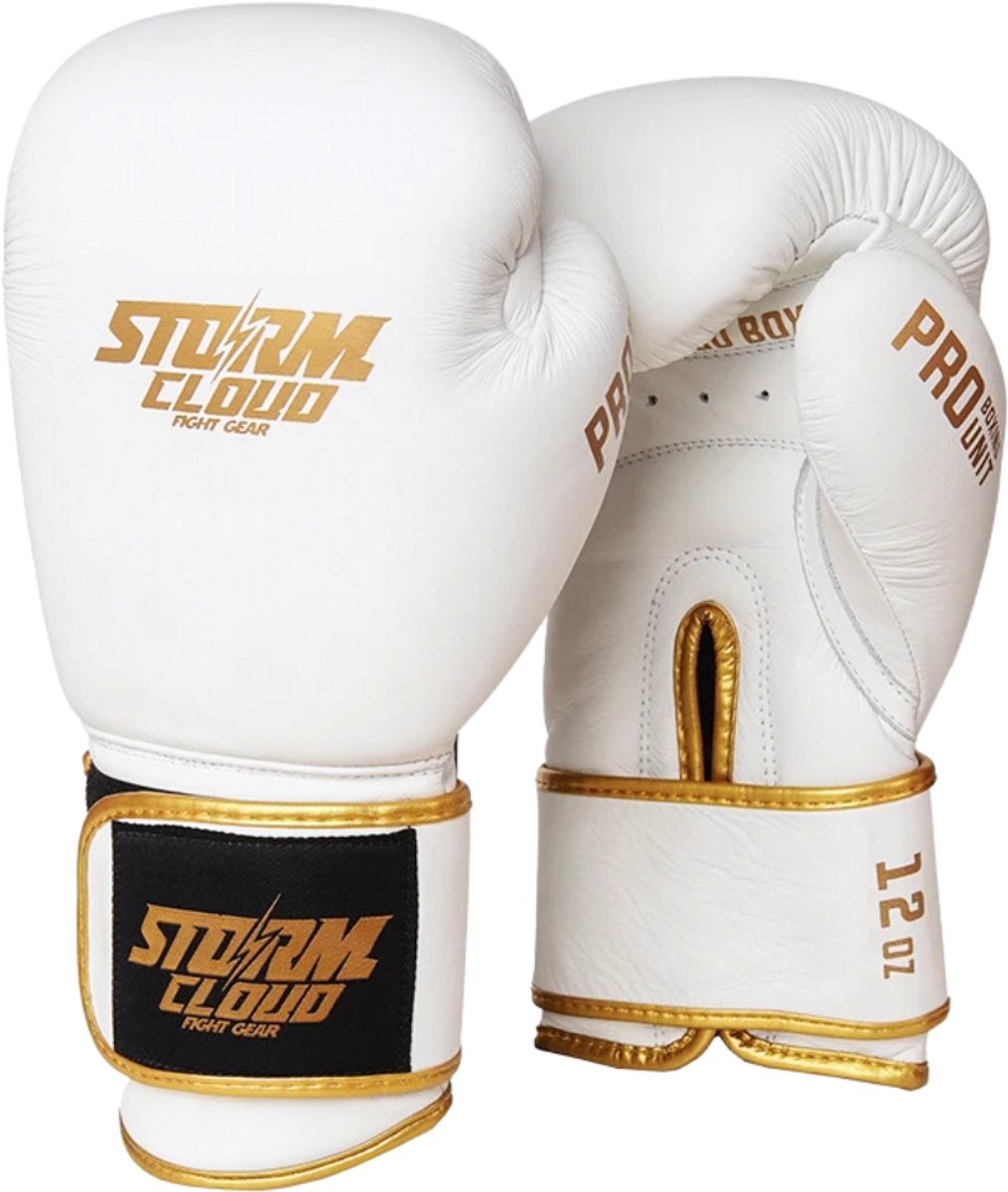 StormCloud Boxing Pro - Lederen Bokshandschoenen - Wit/Goud - 16oz