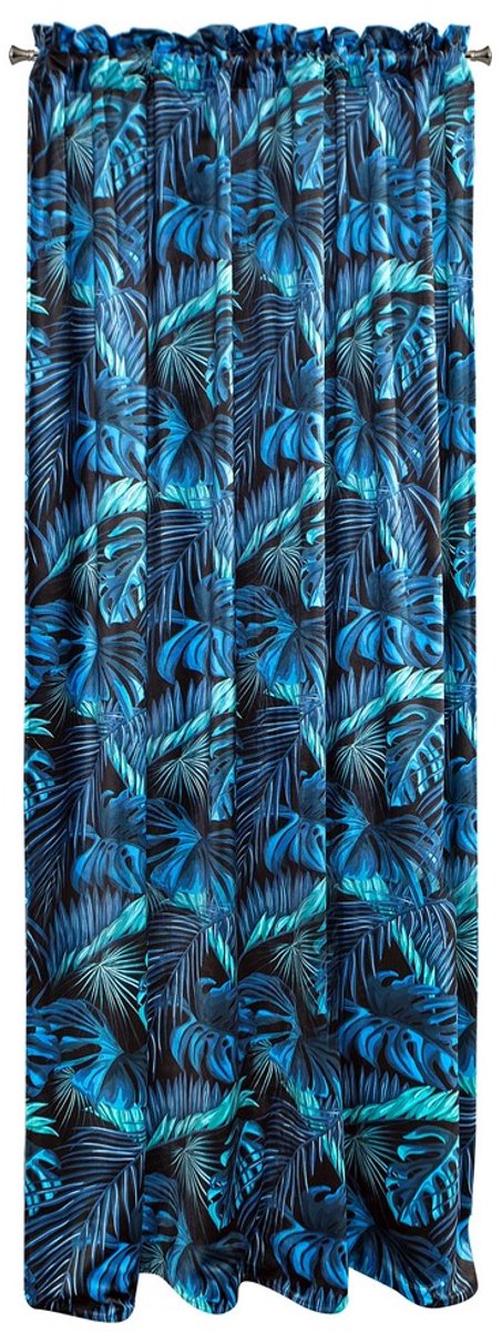 Eurofirany Liz - Gordijn - Palmbladeren - 135x270 cm - Donkerblauw - Turk - Zwart - Mint