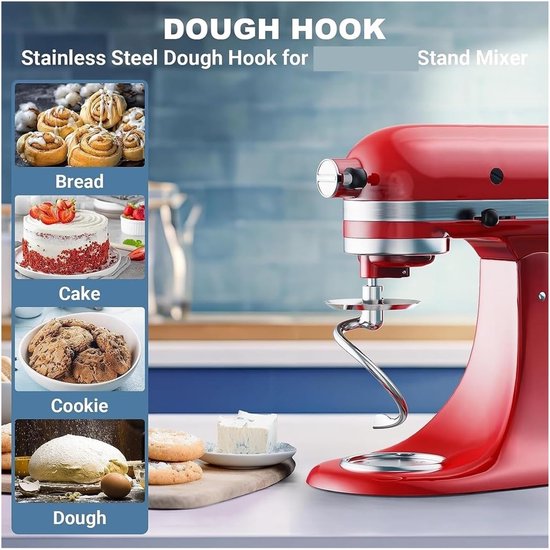 Spiraalvormige Deeghaak voor Tilt Stand Mixer - Vaatwasmachinebestendig en Geschikt voor 4,5 Qt - 5 Qt Mixers van Merkloos — afbeelding 2