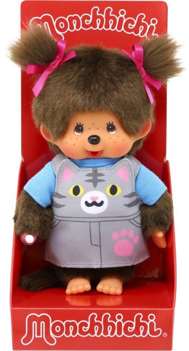Monchhichi Plush - BANDAI - Roze Kattenoverall - 20 cm