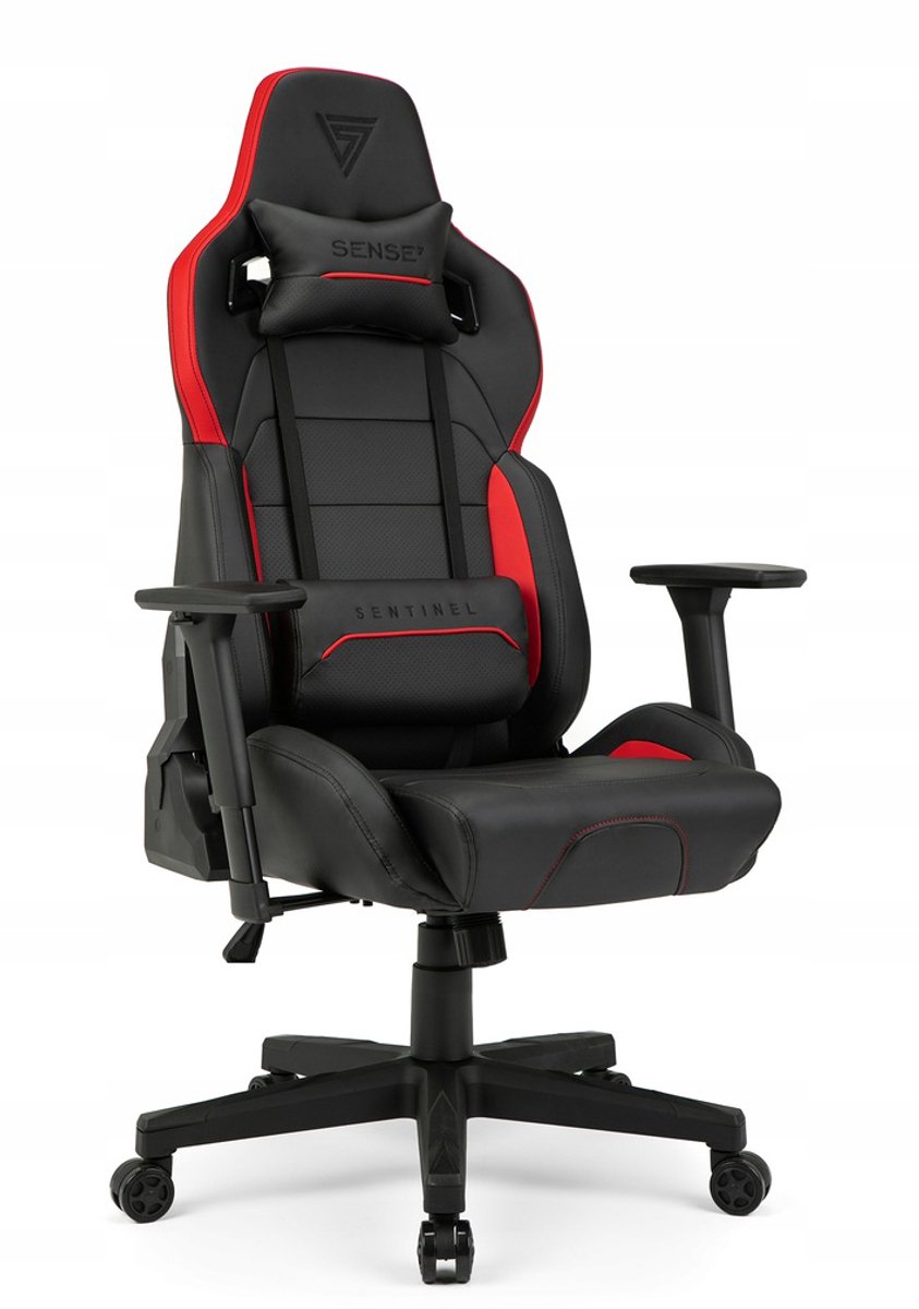SENSE7 Sentinel - Gamingstoel - Belastbaar tot 150 kg - Eco-leer & Lendenkussen - Bureaustoel - Ergonomische Stoel - Max. 190 cm - Zwart en rood