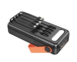 Hoco Draagbare Powerbank 30000 mAH met Zonne-Energie - voor Noodpakket met 4 geïntegreerde kabels - USB + USB-C + Micro + Lightning