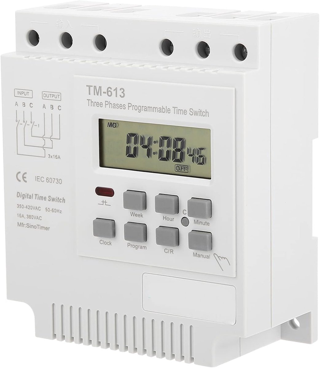 Tijdrelais - Digitale Timer - Stuurstroom Regelen - Driefasen Directe Uitgang - 12cm Breed