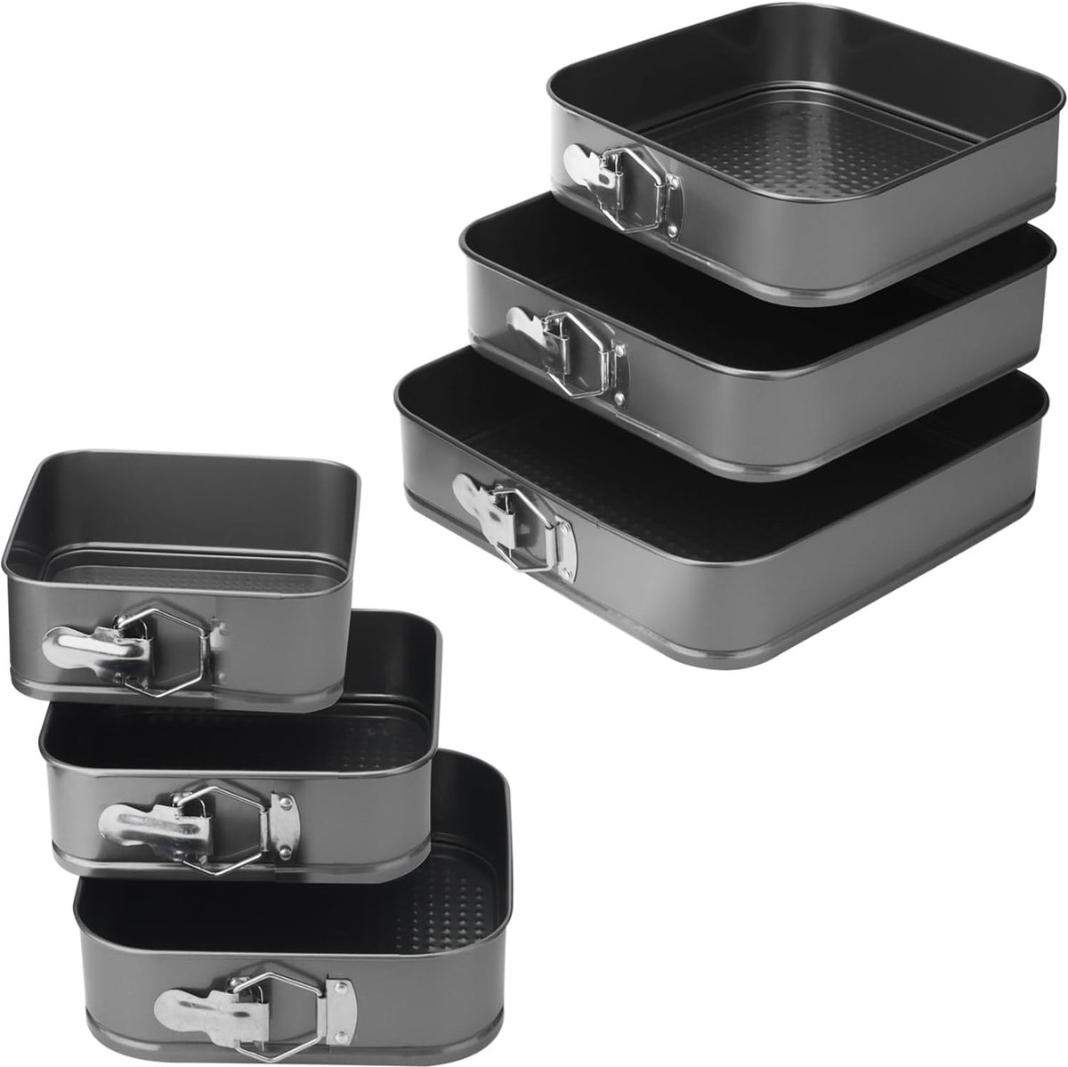 Taartvormpjes Set - Vierkante Bakvormen - Bakken & Taarten - 6 Maten Afneembaar - 18-28 cm - Grijs
