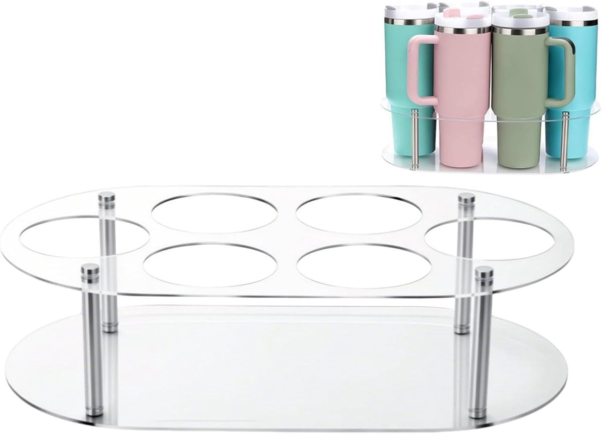 Fles Organizer - Bekerhouder - Keuken Opbergen - Zes Sleuven - 40x23x10cm - Transparant