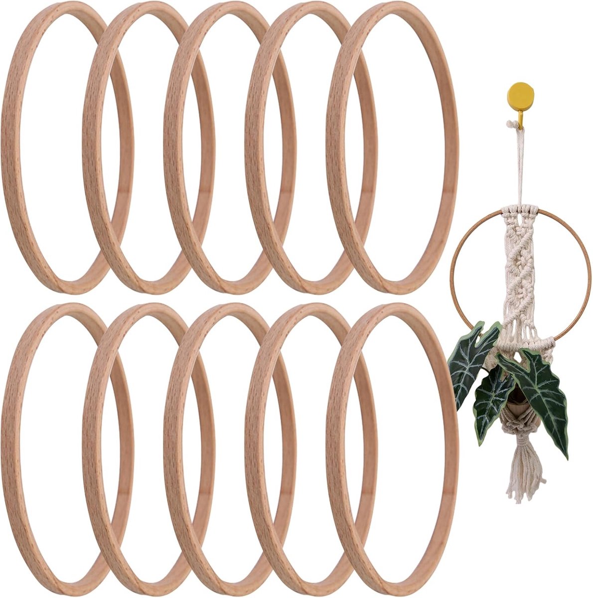 Houten Cirkels - Decoratie Ringen - Slinger Maken - Natuurlijk Materiaal - 10 Stuks - Houtkleur
