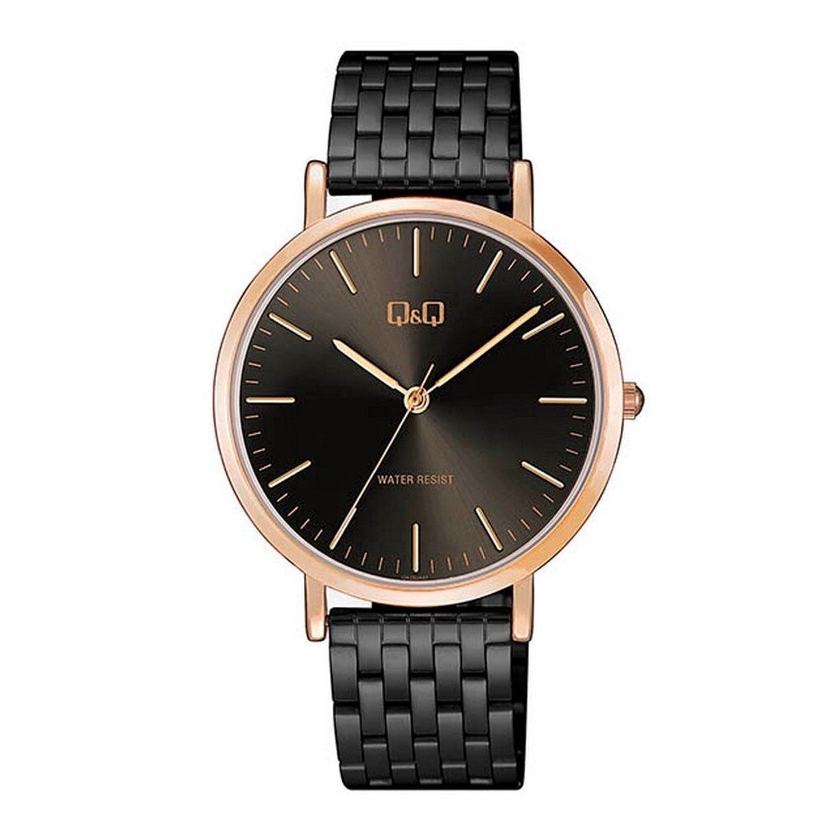 QQ QA20J442Y - Horloge - Analoog - Heren - Mannen - stalen band - Rond - Metaal - Streepjes - Zwart-Grijs-Gun - Wit - 3ATM