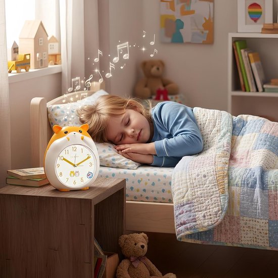 Kinderwekker - Slaaptrainer - Vrolijk Wekken - Dieren Design - 19x15x11 cm - Geel — afbeelding 2