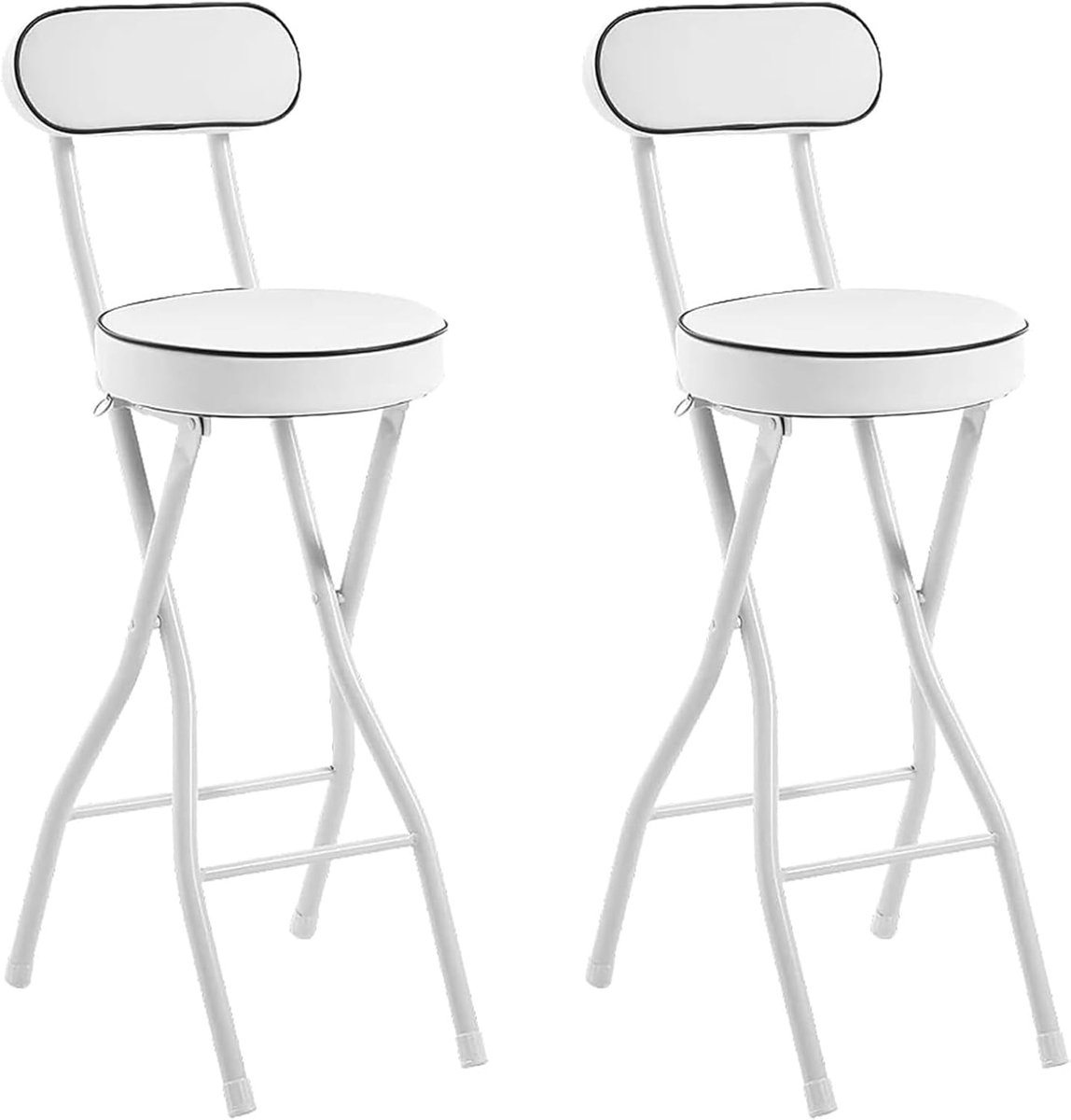 Inklapbare Barkrukken - Hoge Stoel Set - Keuken Ontbijt - Ronde Gevoerd - 55 cm Hoogte - Wit