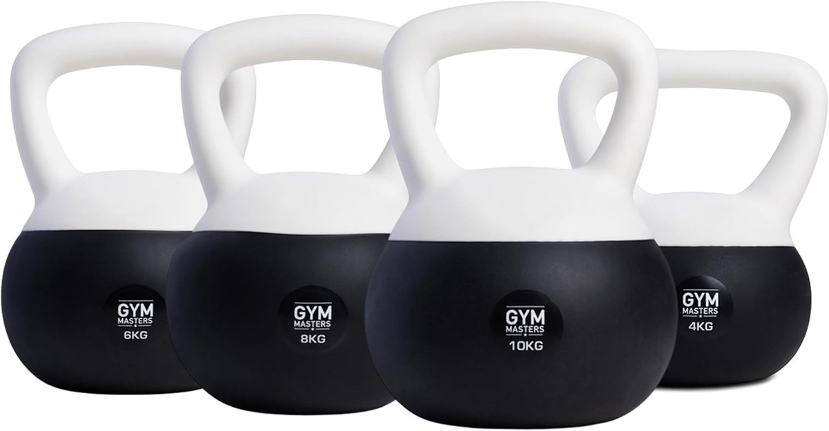Kettlebell Set - Gewichtstrainer - Kracht Training - Zachte Buitenkant - 4 Stuks - Zwart Wit