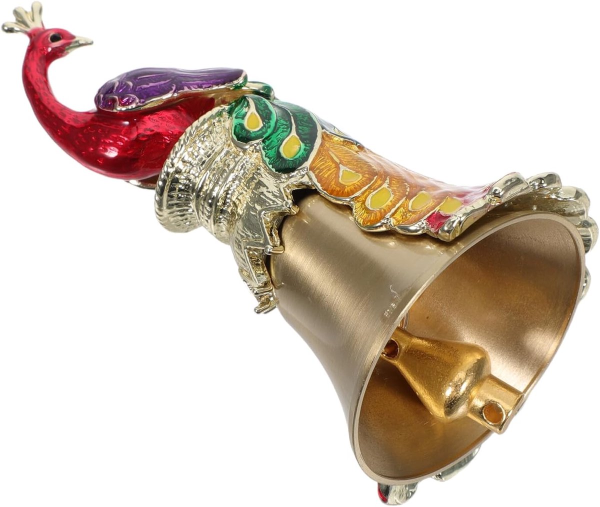 Metalen Handbel - Decoratieve Bel - Service & Decoratie - Pauwenfiguur Ontwerp - 11 x 63 x 57 cm - Veelkleurig