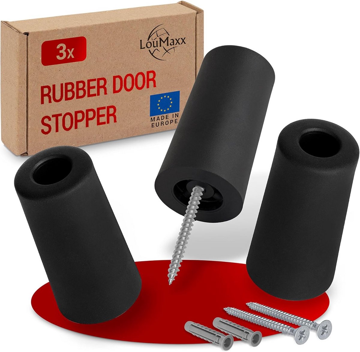 Deurpunt Rubber Bodembevestiging Ø 40mm x 75mm, Schroefmontage, Betrouwbare Bescherming Tegen Dichtslaande Deuren, Set van 3 Zwart