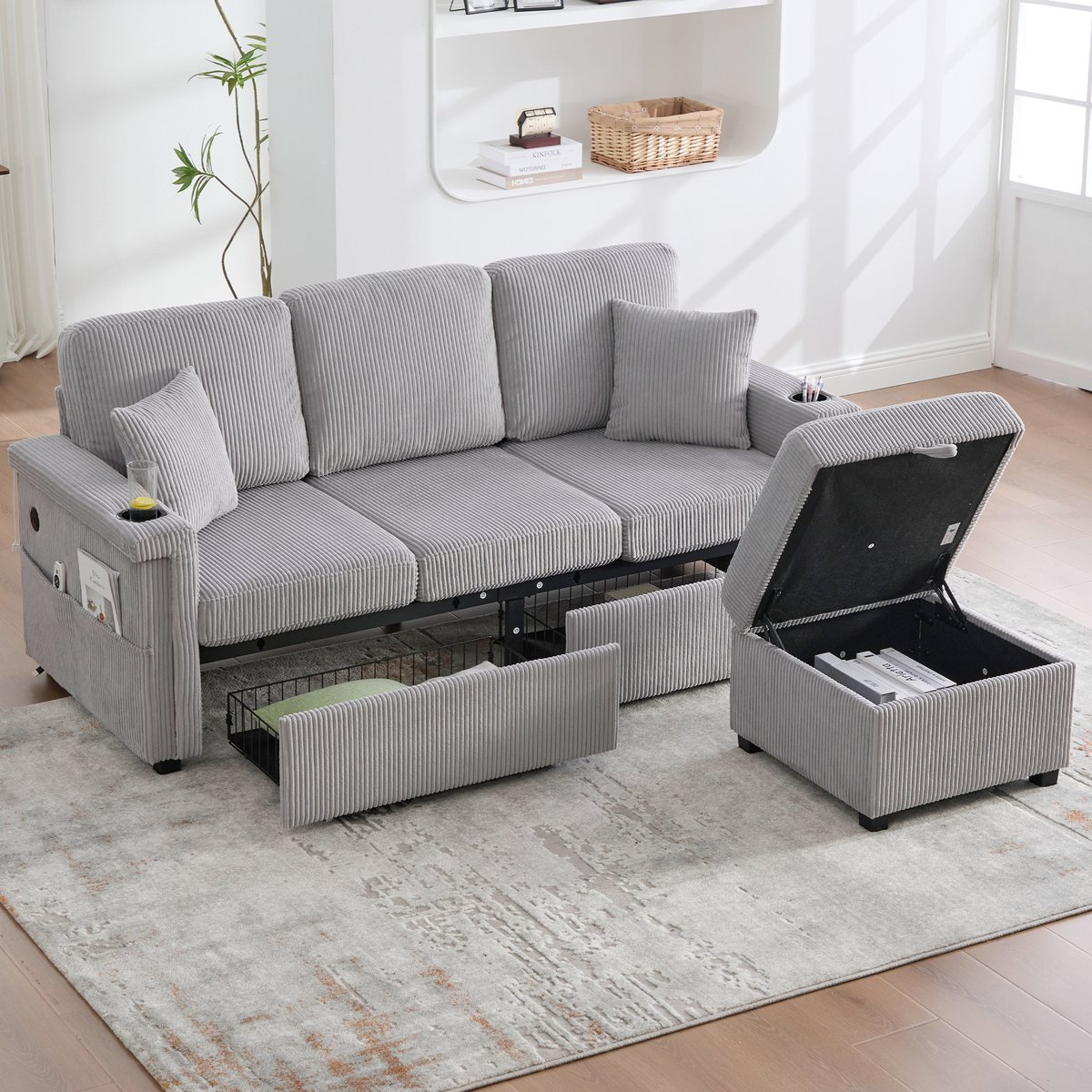 HAUSS SPOLE Hoekbank - Modulaire Sofa Met LED & USB-C - Met Opberglades, Bekerhouder En Zi
