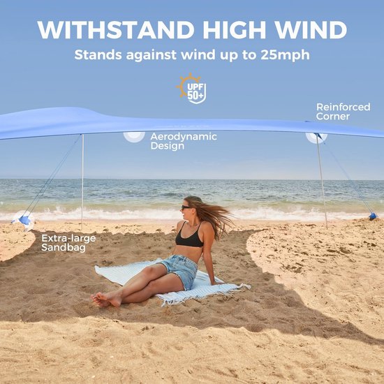 Grote Strandtent Zonnescherm 9 x 10 FT met Verlengde Stangen en Zandzakken - Ideaal voor Familievakanties en Camping van SUN NINJA — afbeelding 4