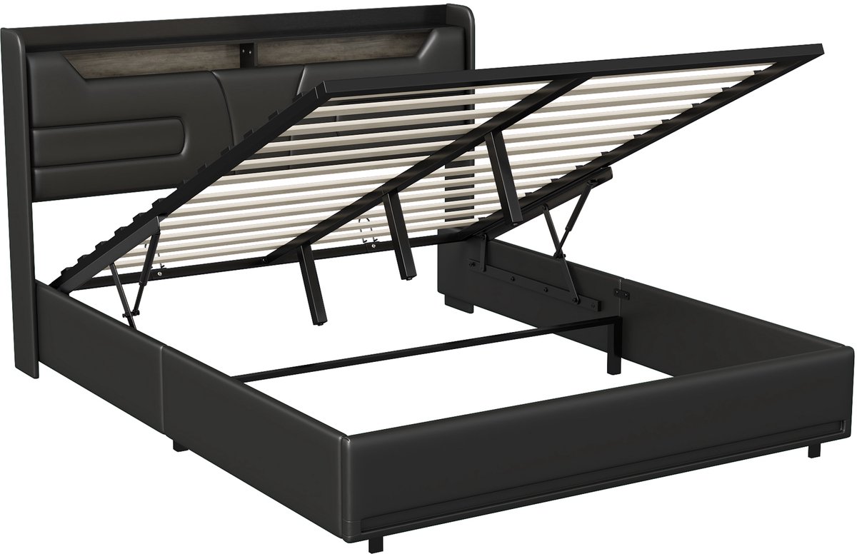 SHOPENTRA Opbergbed 140x200 cm met Gaslift en LED Verlichting - afbeelding 3