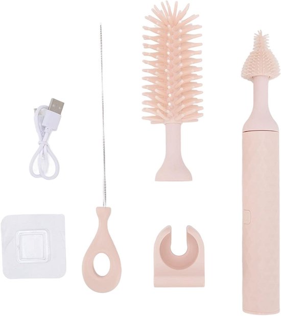 Allecto plus - Elektrische Baby Tepel Flessenborstel Set, Waterdichte Siliconen Flessen Wasborstel Kit - Roze - Geschikt voor Nieuwe Moeders - 3 Stuks - Babyverzorging en Feeding Essentials
