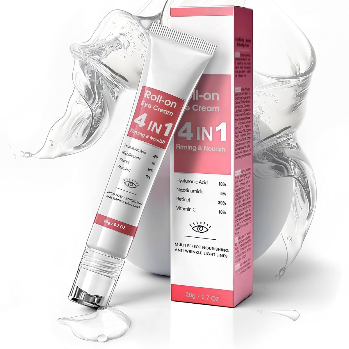 SADOER 4-in-1 Roll-on Oogcrème met Hyaluronzuur & Retinol | Oog creme Roller| Collageen |Anti Aging| Tegen Wallen & Donkere kringen- Eye Cream -Oogcrème met Retinol |Verhelderende Oogcrème,Oogcontour |Maskeren & Verwijderd Zwarte wallen onder de ogen
