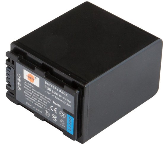 NP-FH100 accu voor Sony camera’s, 4300mAh Li-Ion batterij, extra lange batterijduur, compatibel