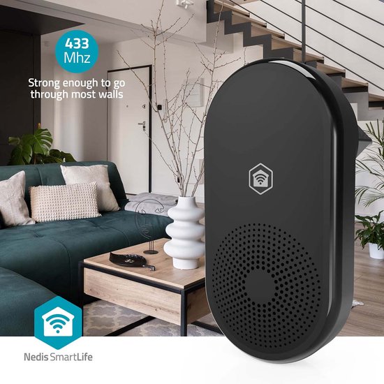 Nedis SmartLife Gong - RF, frequentie 433 MHz - Accessoire voor: WIFICDP11BK / WIFICDP21BK / WIFICDP31BK - Netvoeding - 55 melodieën - 110 - 240 V AC 50/60 Hz - Instelbaar volume - Zwart van Merkloos — afbeelding 3