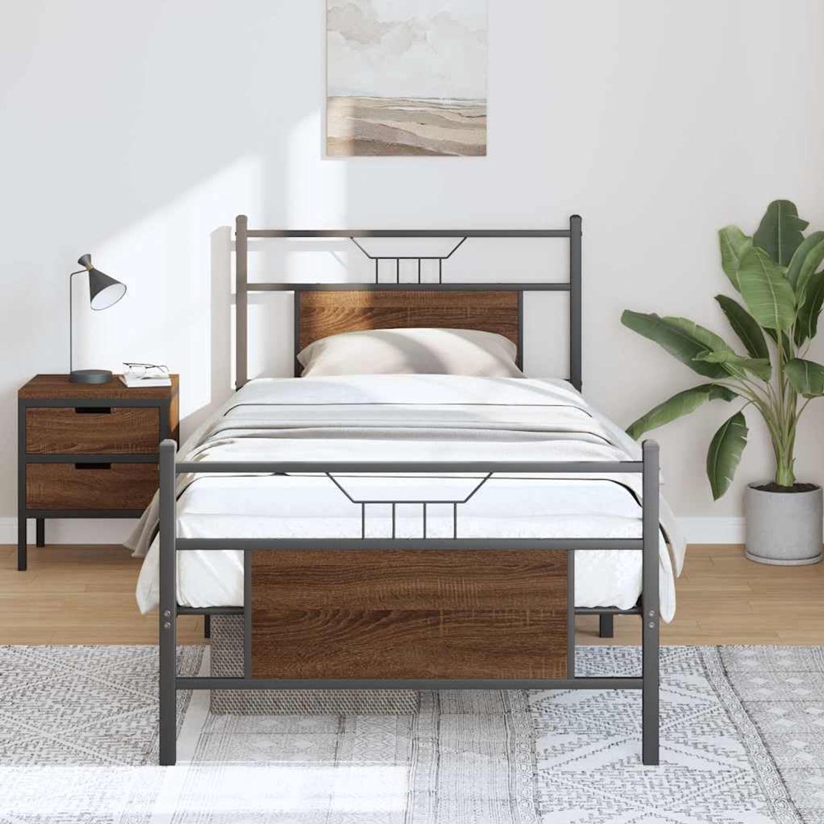 Eenpersoonsbedframe 80x200 cm in bruin eikenkleur - Modern en functioneel bed