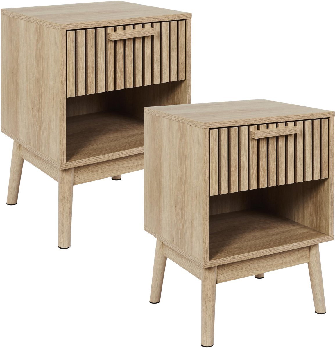 HOME DECO FACTORY Nachtkastje - 2x - bruin - hout - 40 x 55 x 35 cm - natuurlijke look