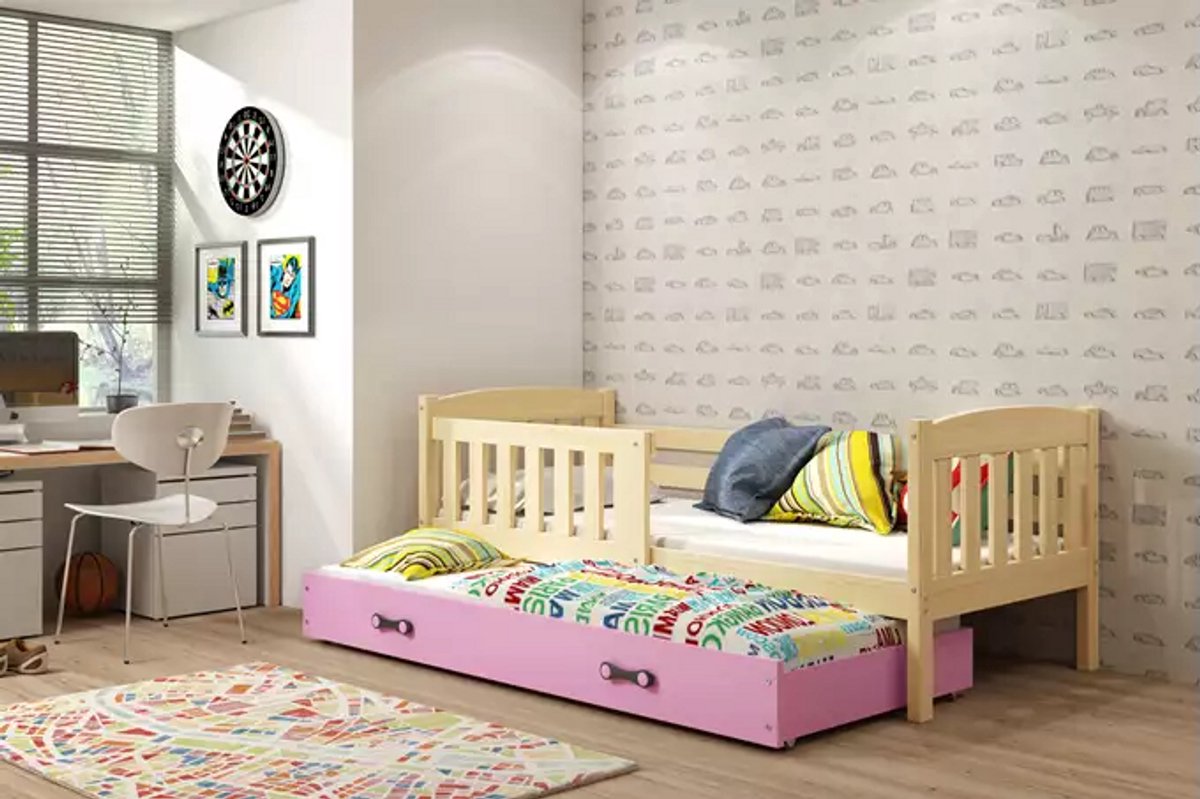 BMS - KUBUŚ Kindbed - 80x160 cm met Matras en Lade - Pine/Pink