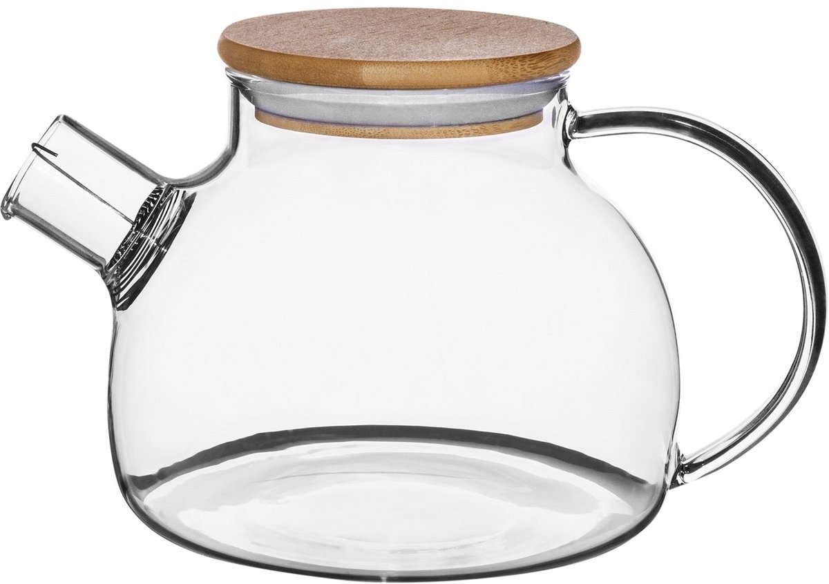 HOMLA - Thee- en Koffiepot - 1 L - Glazen Kan met Bamboedeksel