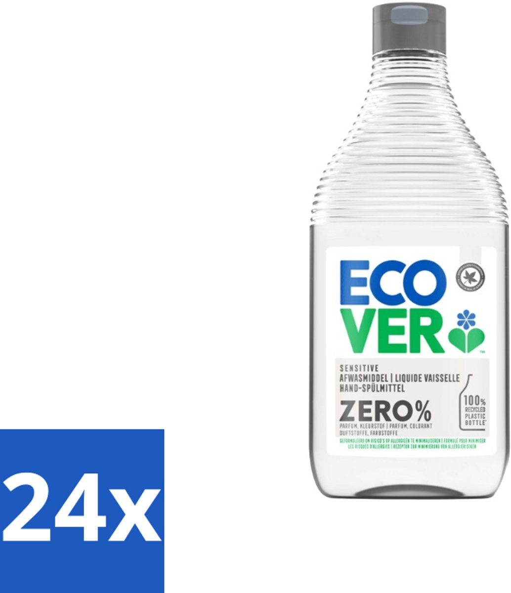 24 x Ecover - Afwasmiddel ZERO - Parfumvrij - 450 ml - Afwasmiddel - Biologisch Afbreekbaar - Hypoallergeen - Parfumvrij - Plantaardige Reiniging