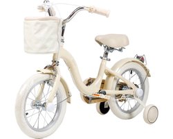 Yar Biky Meisjesfiets – 12 inch – Kinderfiets met Zijwielen & Stuurtas – Beige