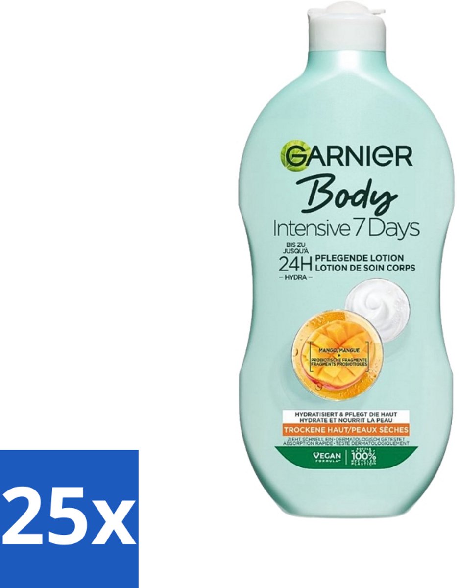 25 x Garnier - Body - Bodylotion - Intensive 7 Days - Verzorgend - Mango-extract & Probiotica - 400 ml - Bodylotion - Droge Huid - Mango Extract - Probiotica - Hydratatie