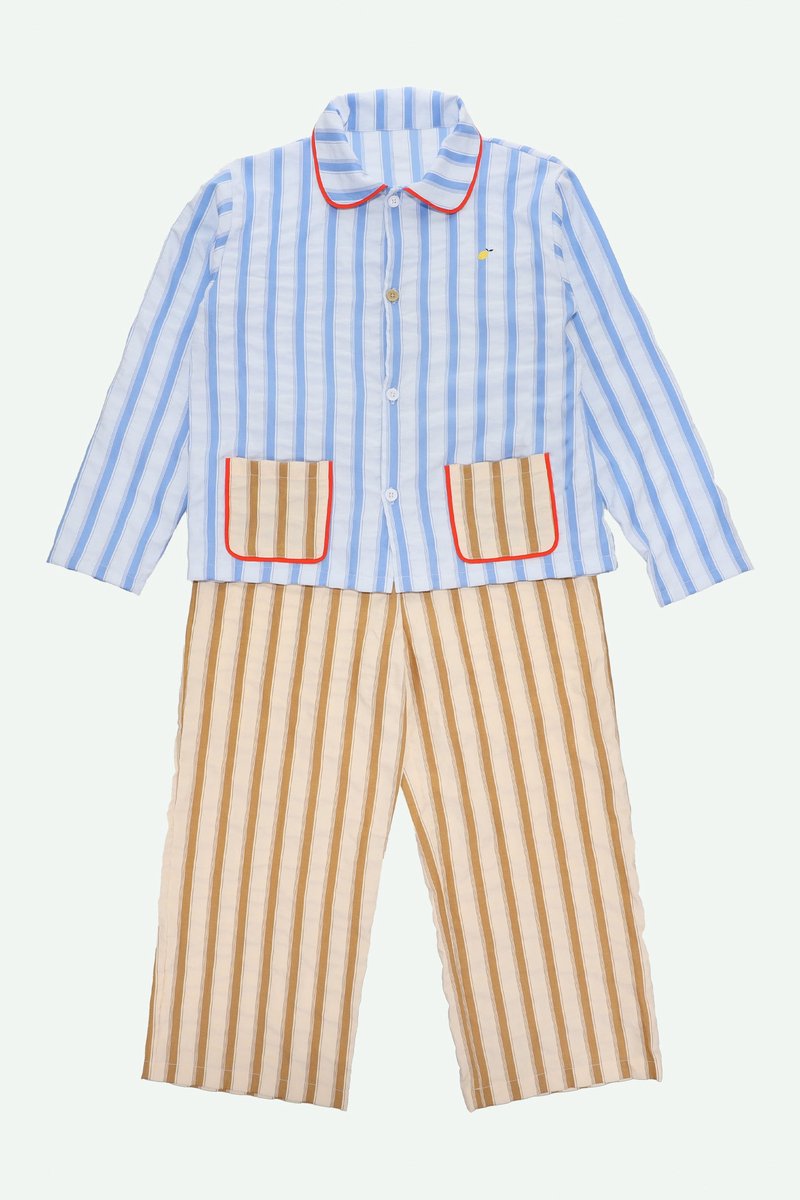 Sticky Lemon - pyjama's - strepen - zissou blauw + ray bruin