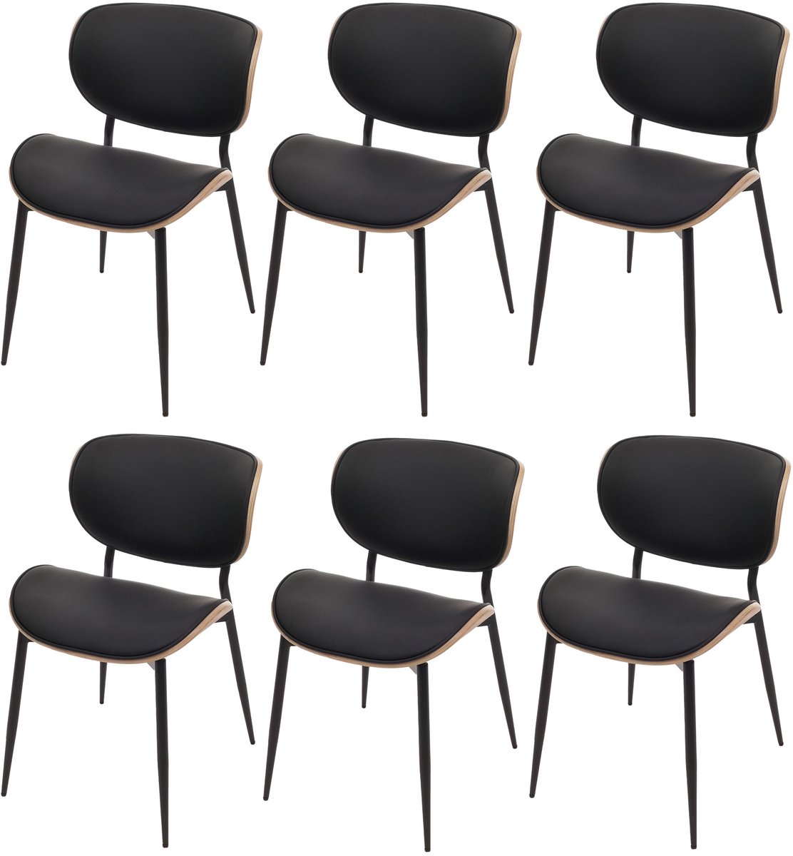 MCW Set van 6 eetkamerstoelen MCW-O45, stoel, gebogen hout, kunstleer 280 g/m² MVG ~ naturel, zwart