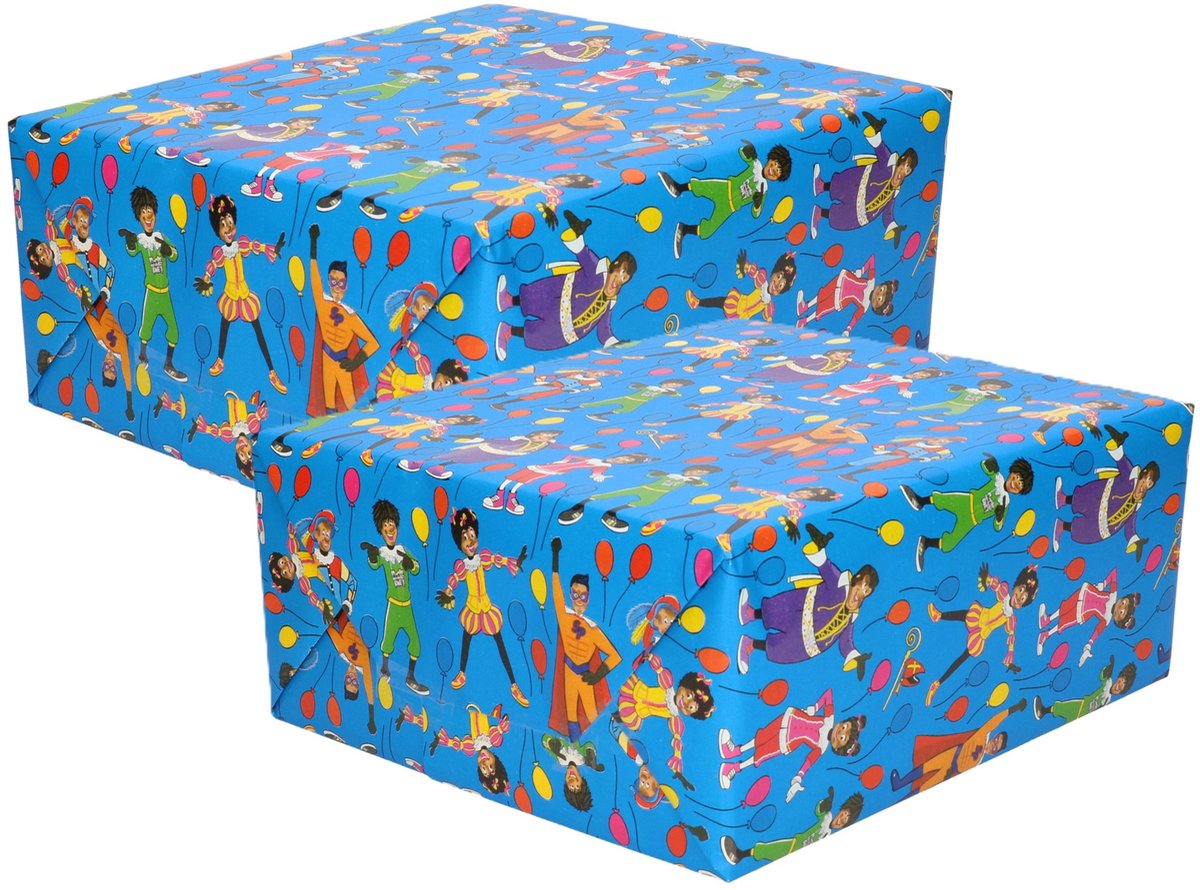 Club van Sinterklaas inpakpapier - 4x - cadeaupapier - blauw - 200 x 70 cm - voor pakjesavond - inpakken