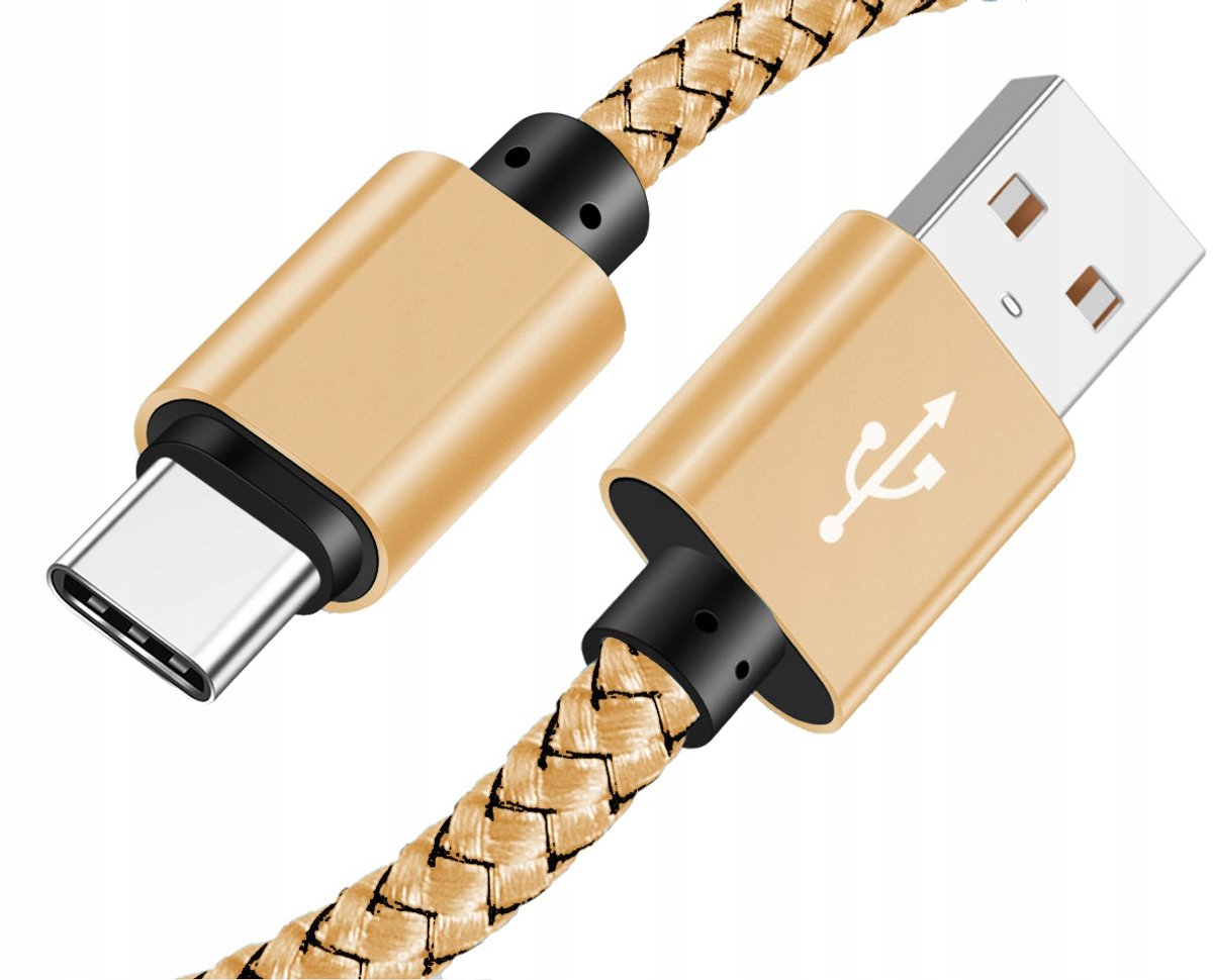 USB-C Kabel Nylon 1m QC 3.0 Snel Laden & Data 2A Goud