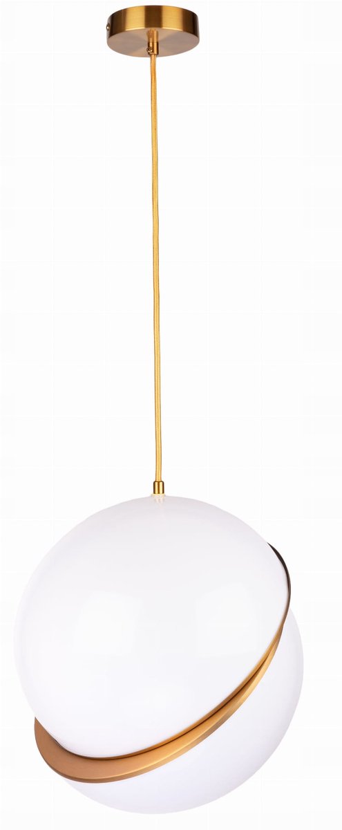 Grote hanglamp ASTRO bol, modern, wit acryl, messing