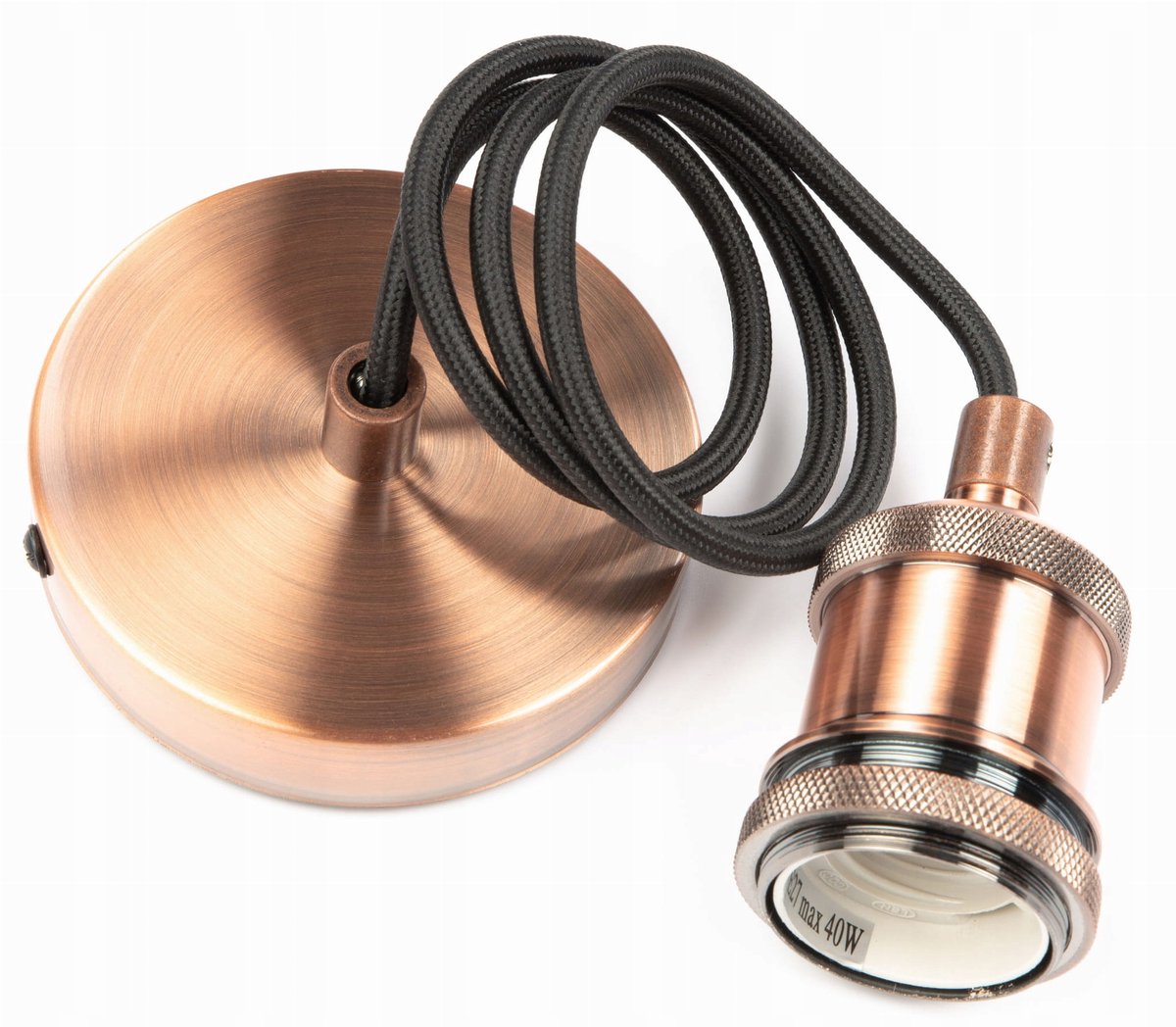Hanglamp met koperen fitting E27 - Zwart snoer, verstelbaar