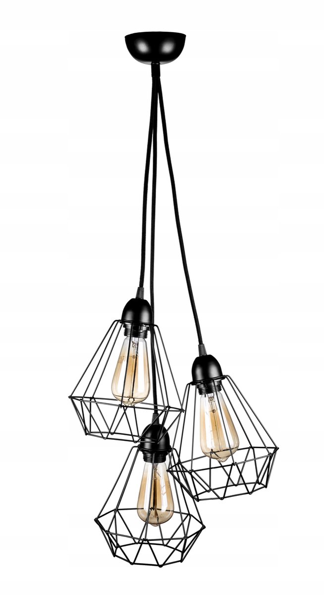 Driepunts hanglamp diamant metaal E27 modern zwart
