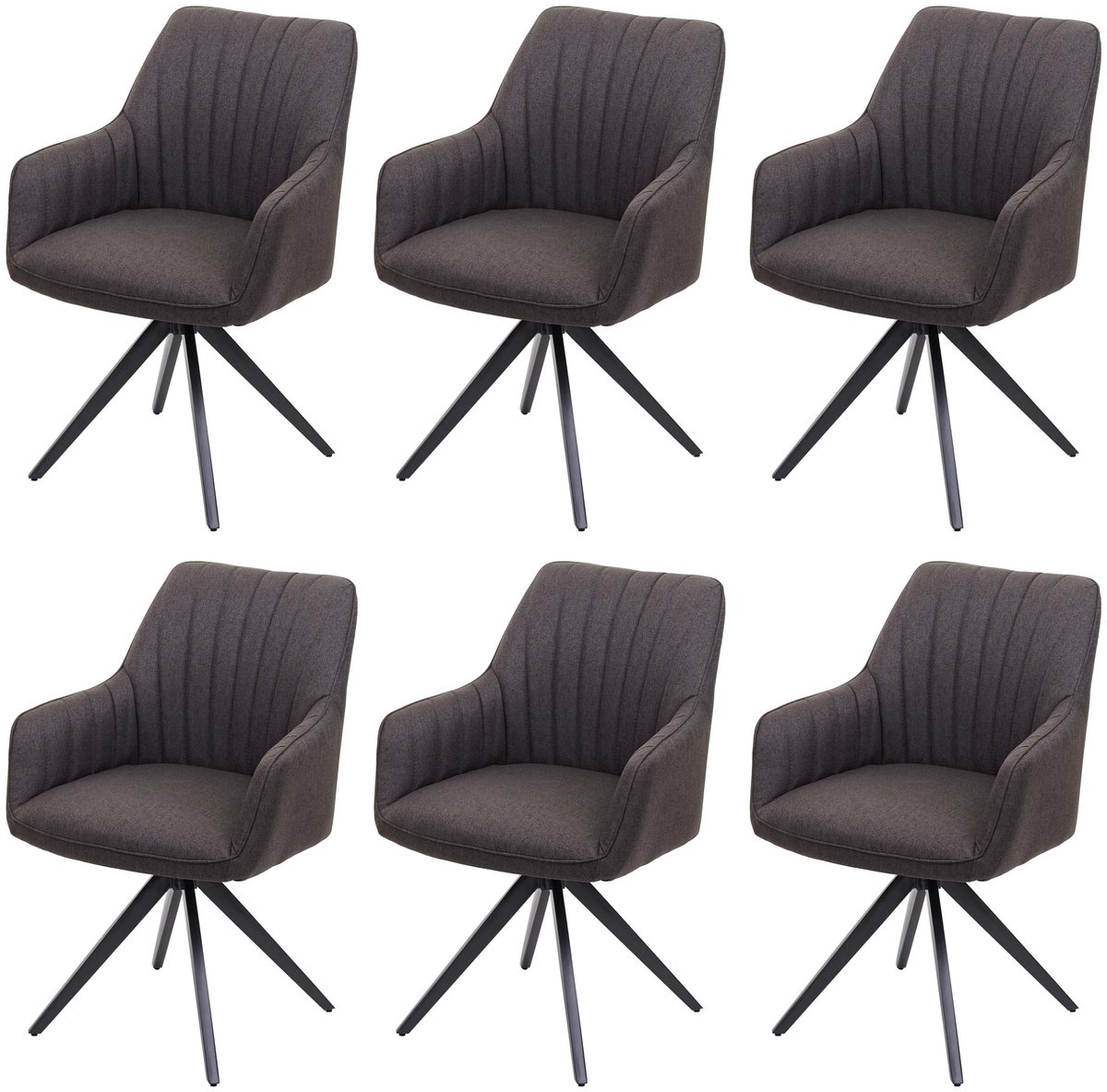 MCW Set van 6 eetkamerstoelen MCW-H73, keukenstoel, stoel met armleuningen, retro staal met stof/textiel ~ grijs-bruin