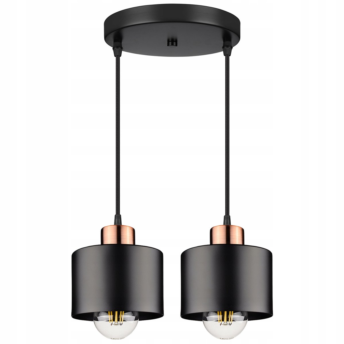 Zwarte Hanglamp met Koperen Accent, E27, Verstelbaar