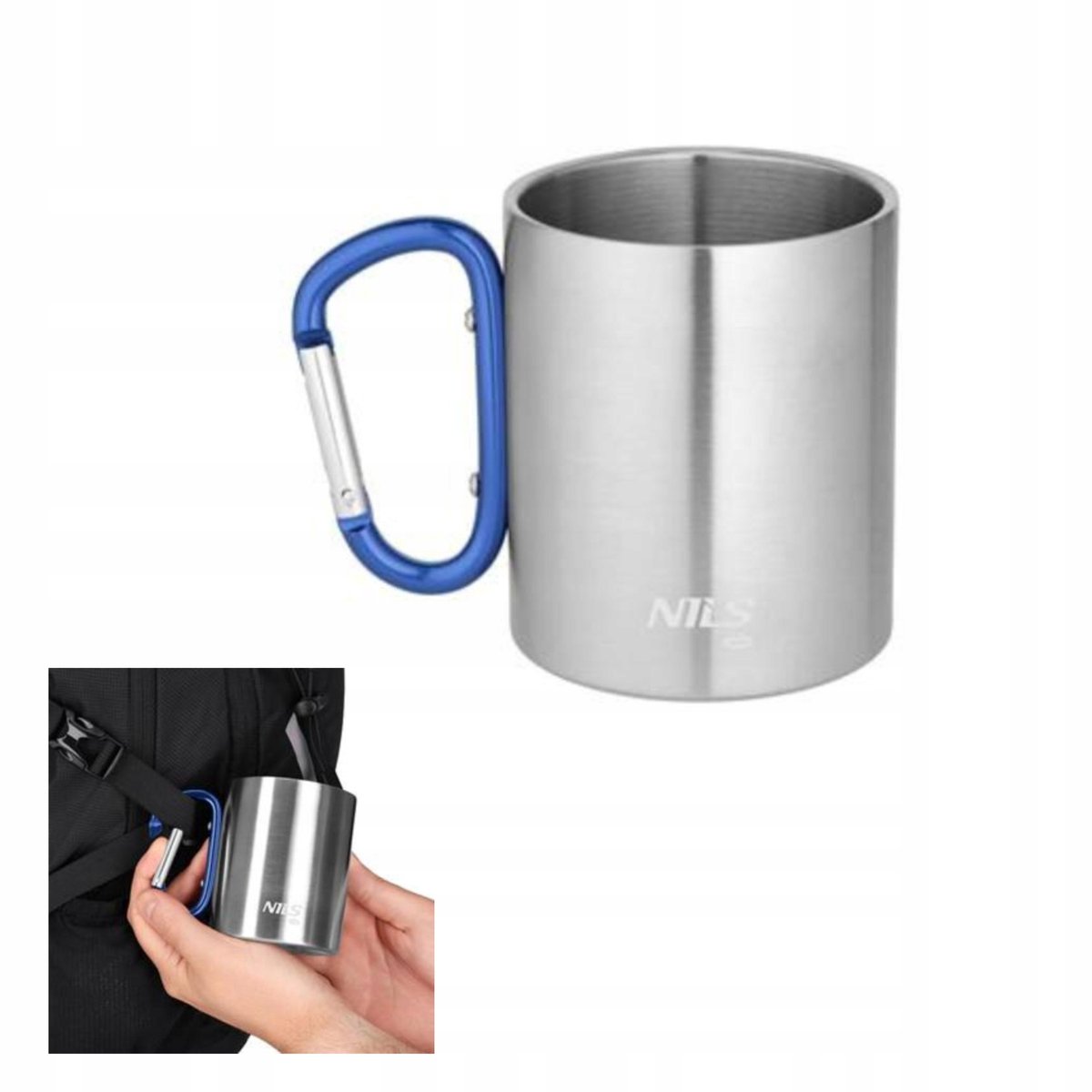 Nils Camp Outdoor Mok met Karabijn 300ml - RVS, Blauw