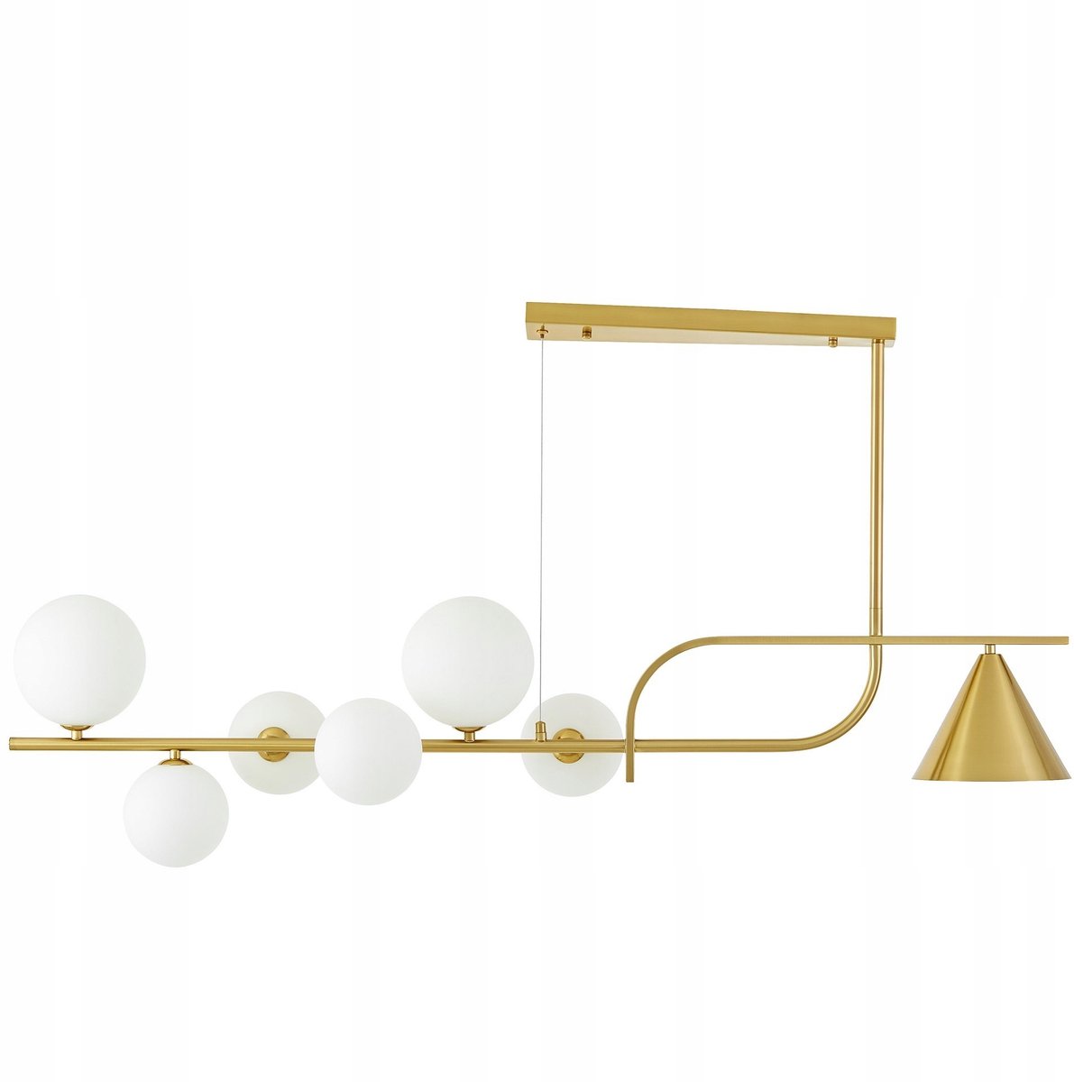 Moderne Messing Hanglamp met 6 Witte Bollen - Amadeo
