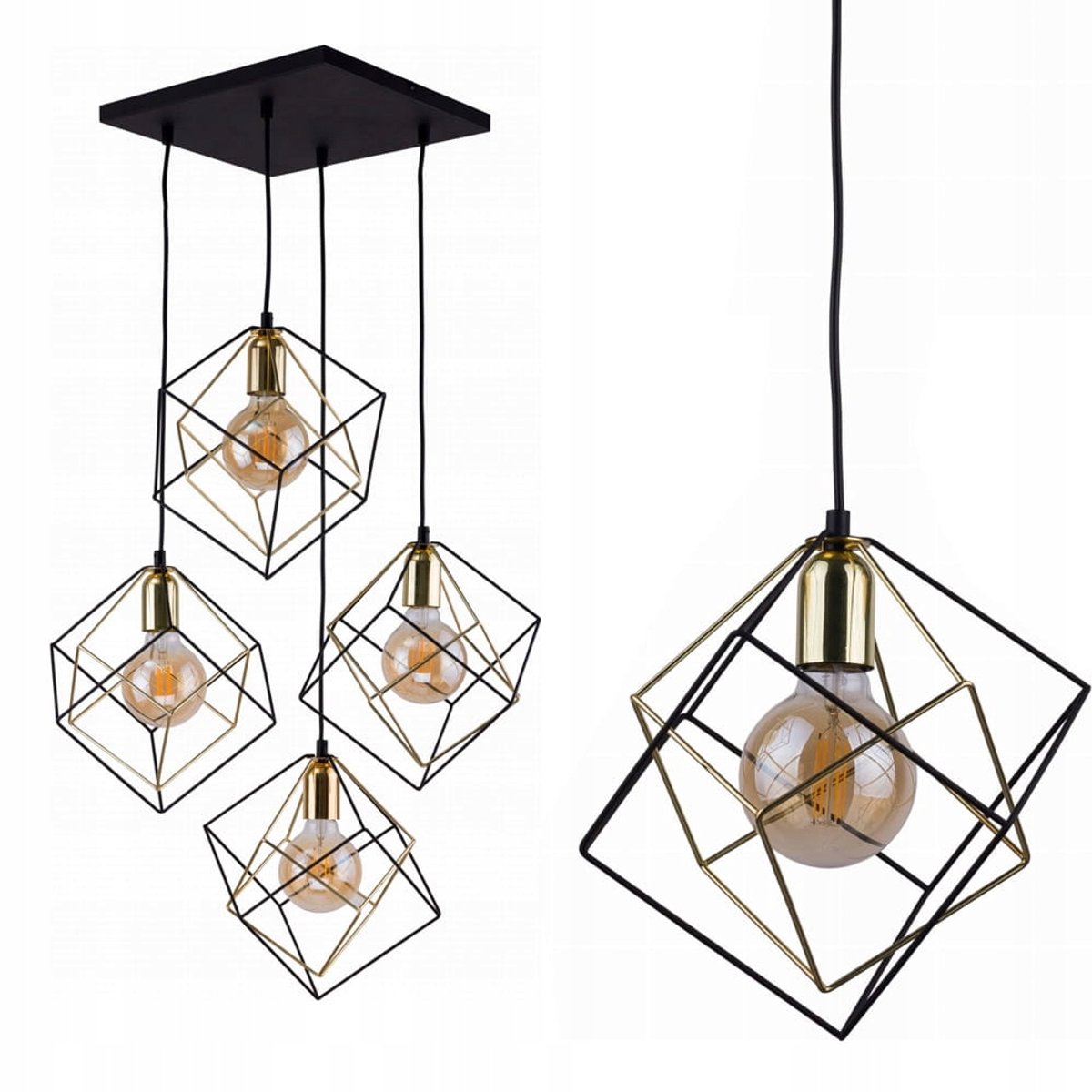TK Lighting Alambre hanglamp 4 zwart-goud metaal E27